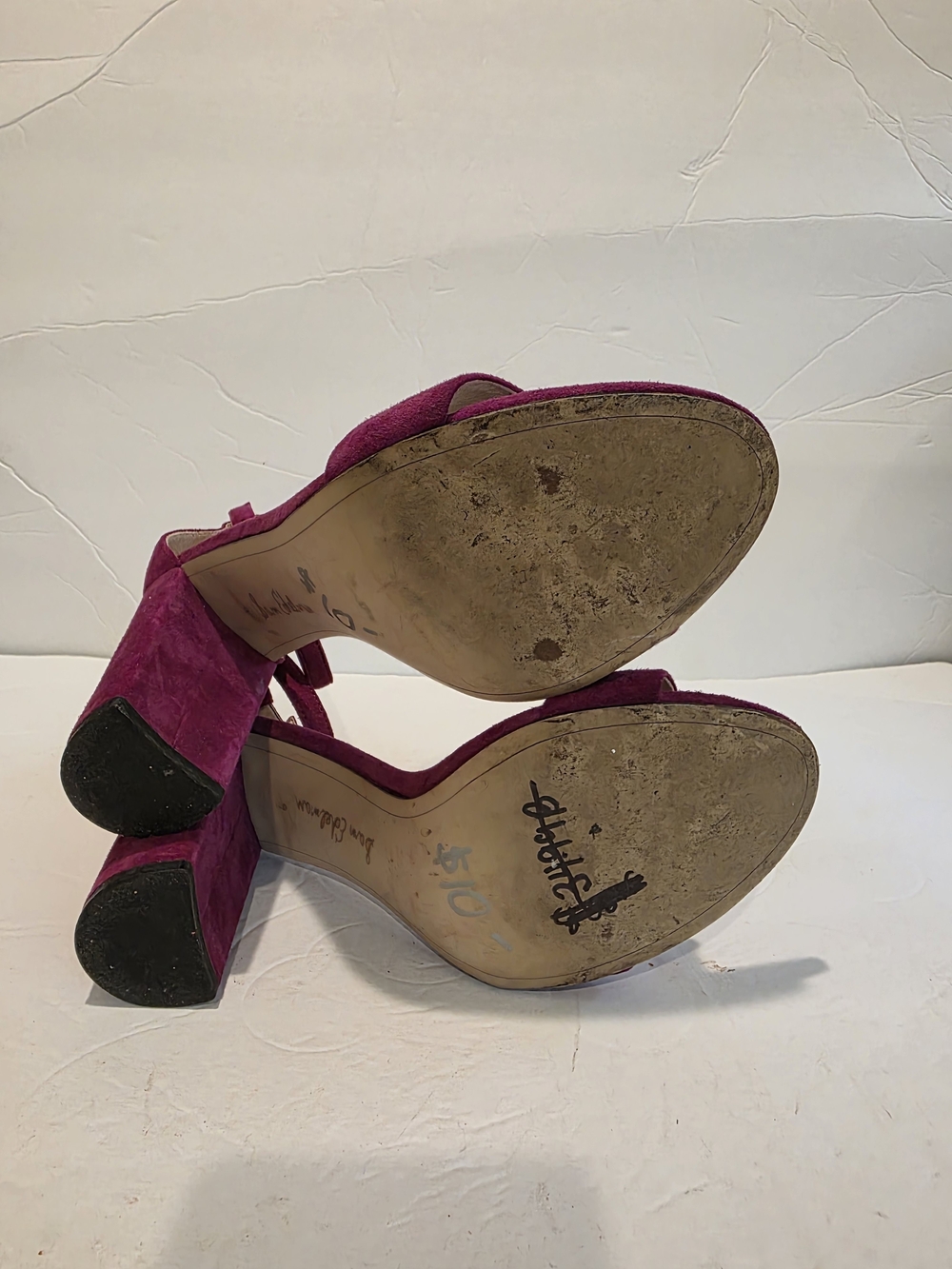 Sam Edelman Fuchsia Suede Block Heel Sandals with Ankle Strap Size 9 Yaro - Picture 12 of 12
